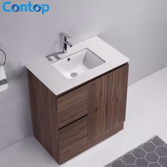 Tocador de baño de madera contrachapada de melamina de grano de madera de estilo simple moderno