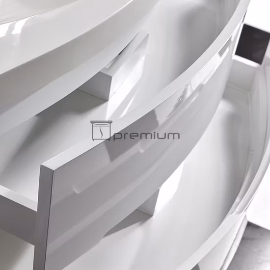 Fregadero de resina, mueble de baño moderno colgado en la pared, mueble con acabado lacado, tocador con espejo LED