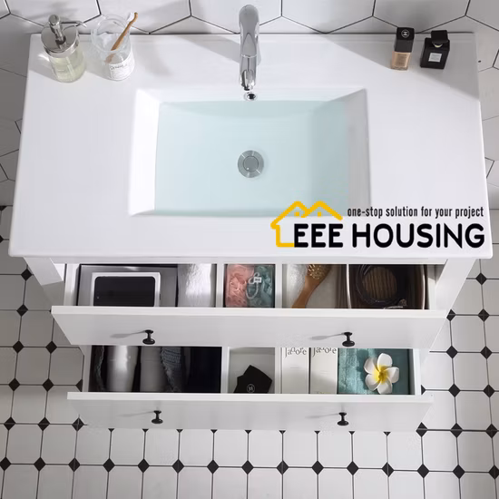 Tocador de baño con pintura lacada de MDF moderno de hotel fabricado en fábrica de China Guangdong con gabinete lateral y gabinete con espejo